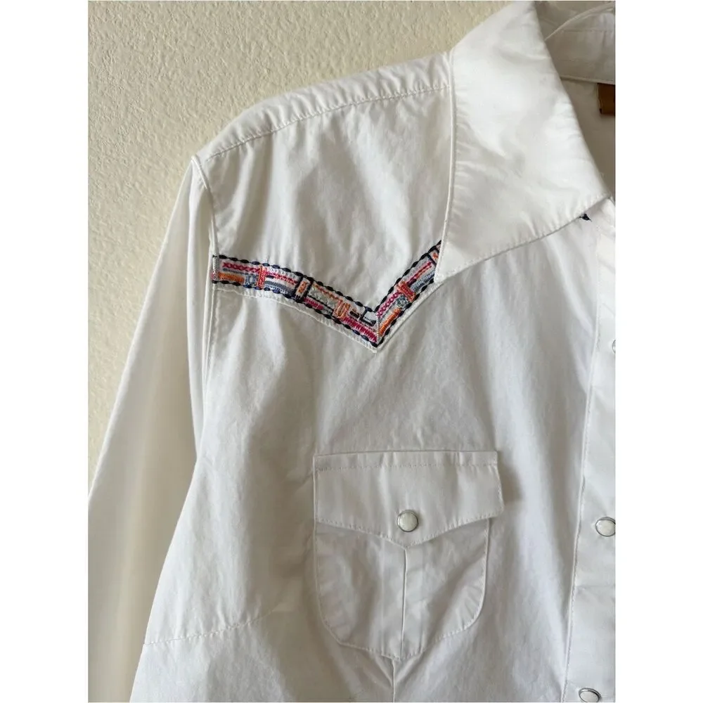 Wrangler Western Pearl Snap Button Down Shirt Cotton Embroidered Yoke Boho